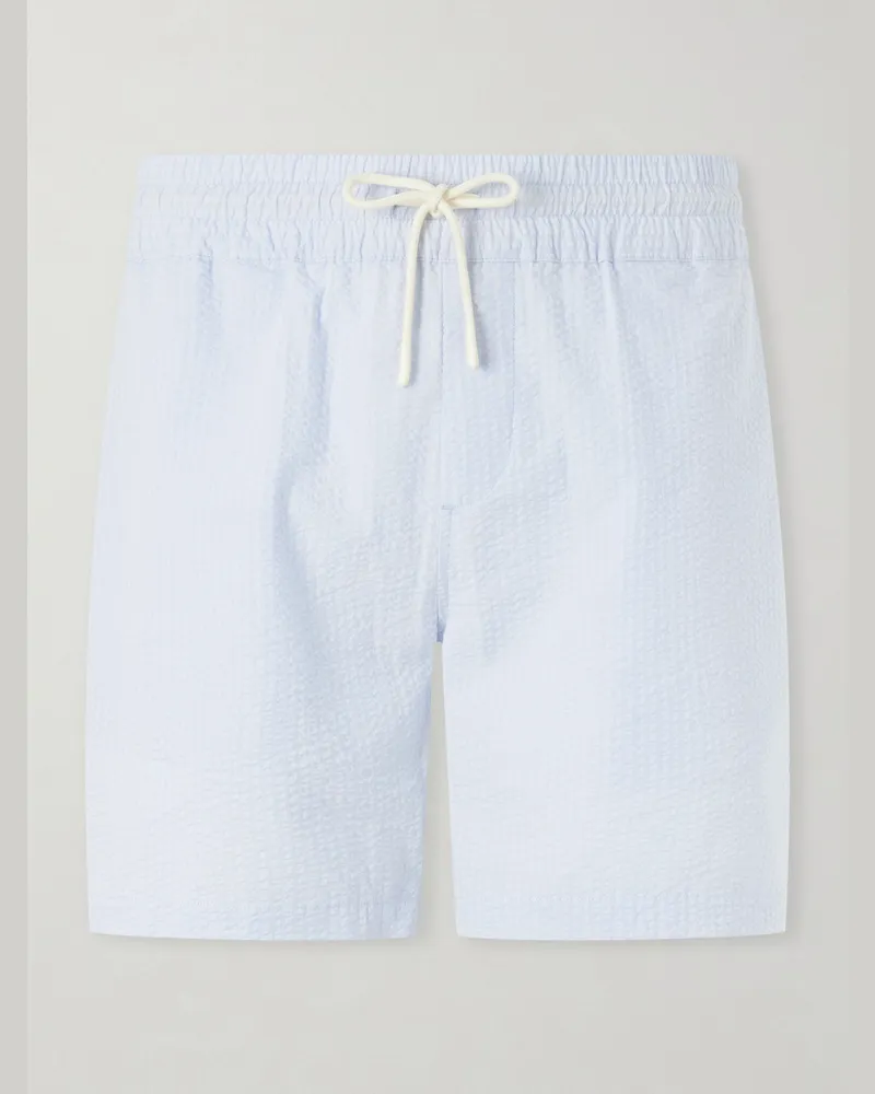 Portuguese Flannel Atlantico Straight-Leg Cotton-Seersucker Shorts Blue