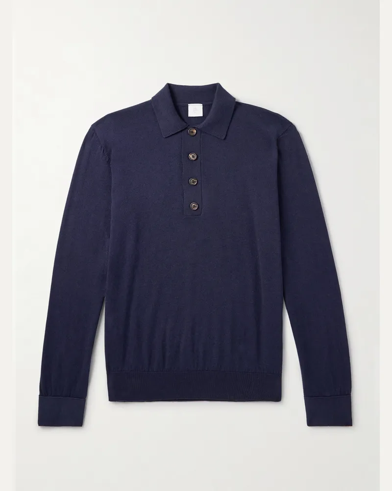 Eleventy Schmal geschnittener Pullover aus einer Baumwoll-Kaschmirmischung mit Polokragen Blau