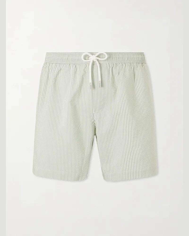 MR P. Oxford Striped Straight-Leg Mid-Length Swim Shorts Green
