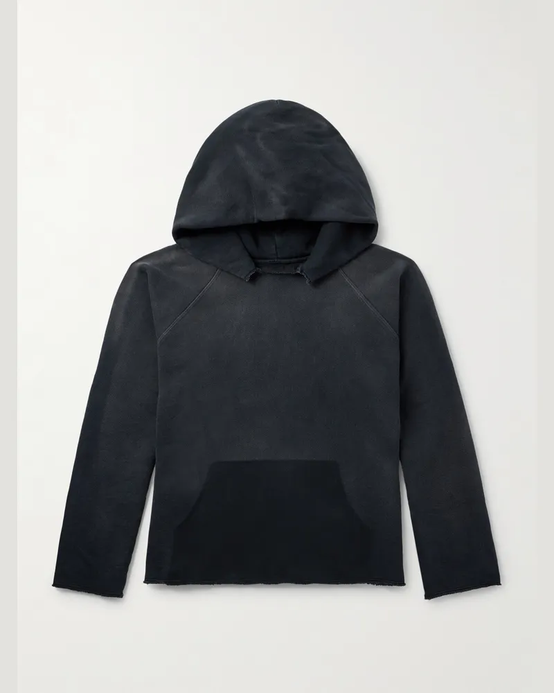 LES TIEN Hoodie aus Baumwoll-Jersey in Distressed-Optik Schwarz