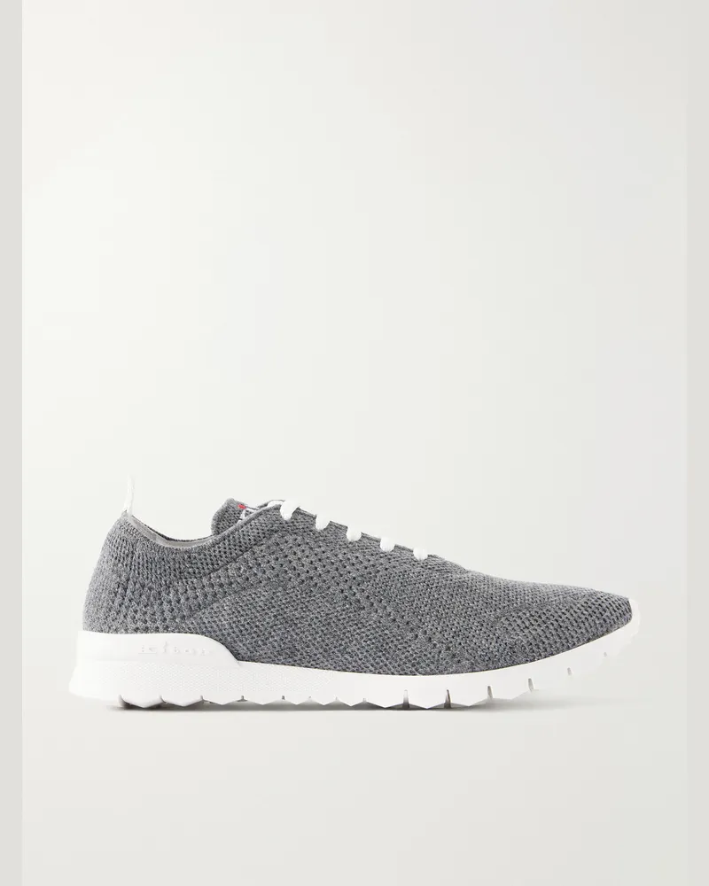 Kiton Logo-Embroidered Stretch-Knit Sneakers Gray