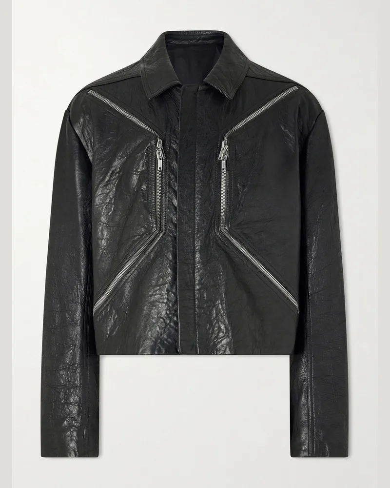 Rick Owens Temple Heizer Mac Jacke aus strukturiertem Leder Schwarz