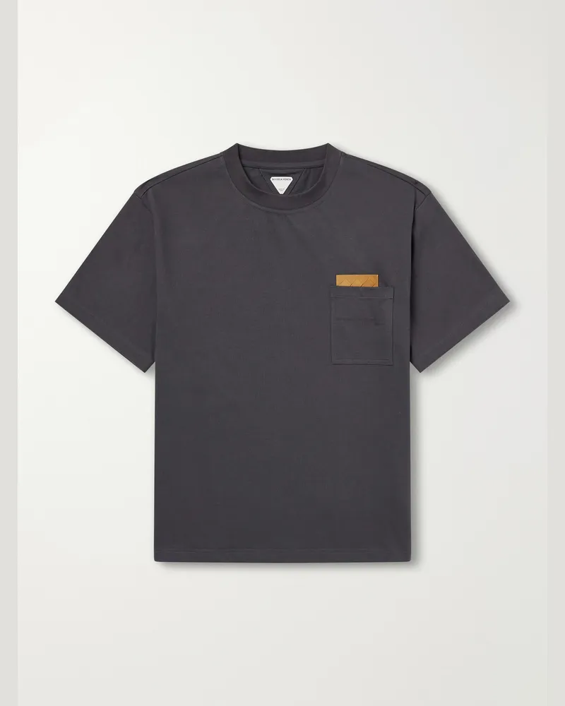 Bottega Veneta Intrecciato Suede-Trimmed Cotton-Jersey T-Shirt Gray