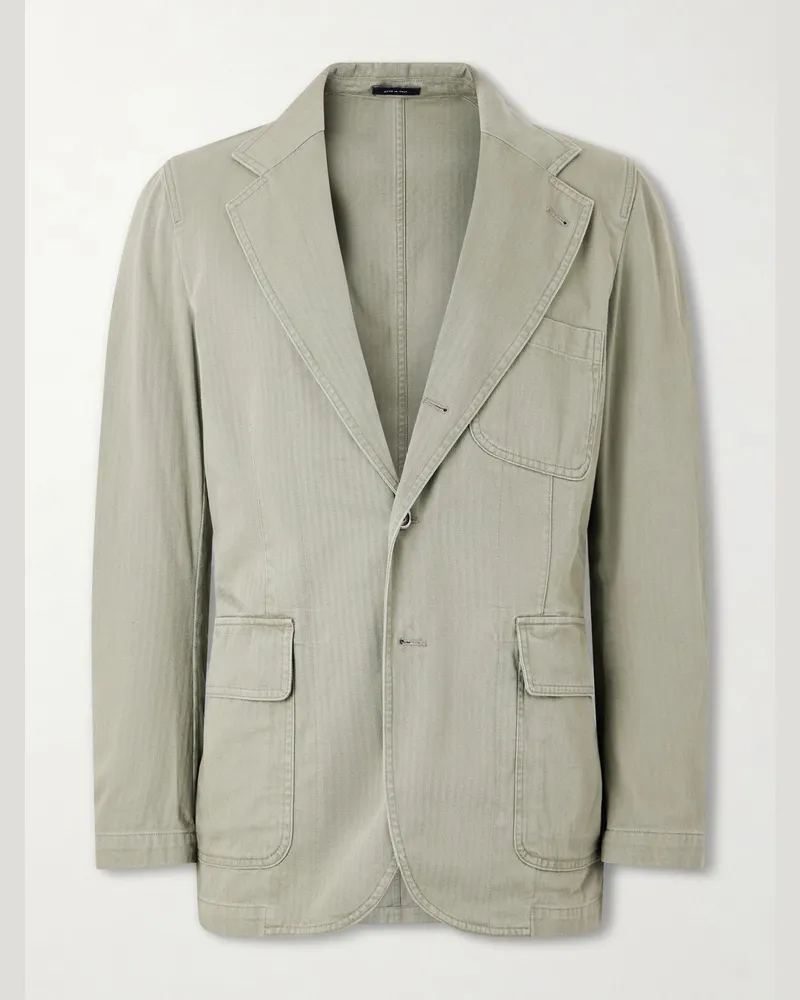 Drake's Games Herringbone Cotton Suit Jacket Green