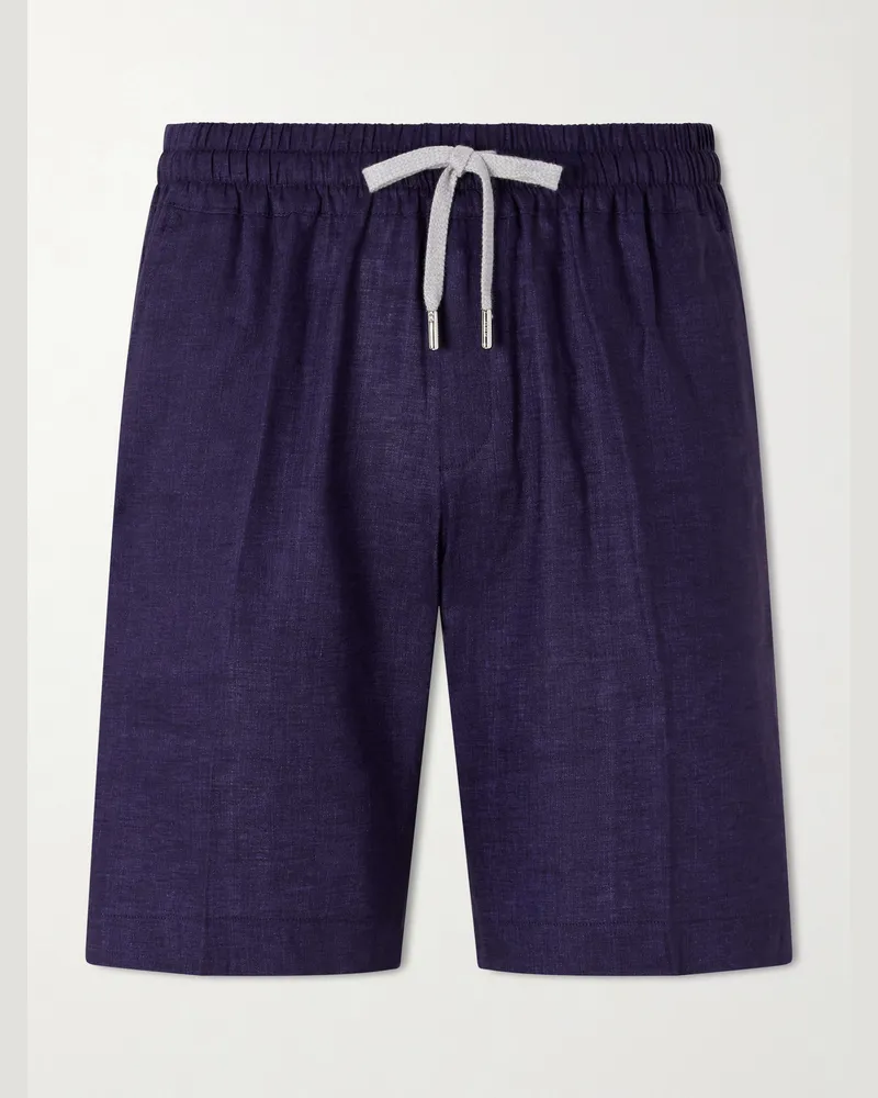 Fedeli Alfa Straight-Leg Linen Drawstring Shorts Blue
