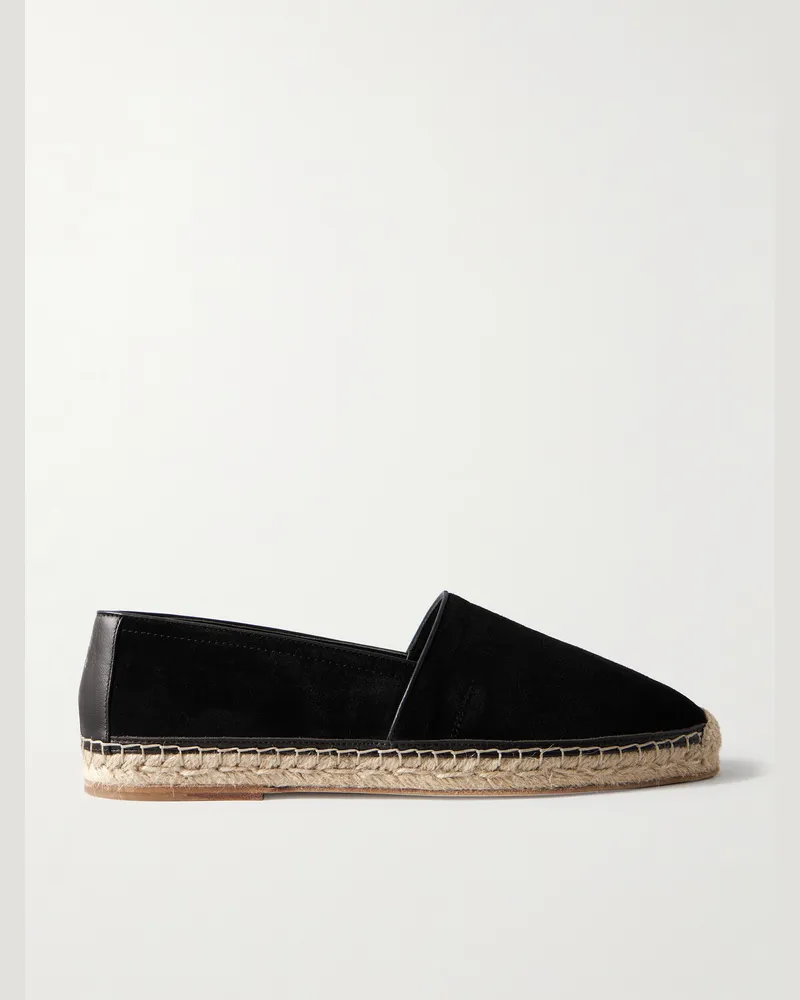 Brunello Cucinelli Espadrilles aus Veloursleder mit Lederbesatz Schwarz