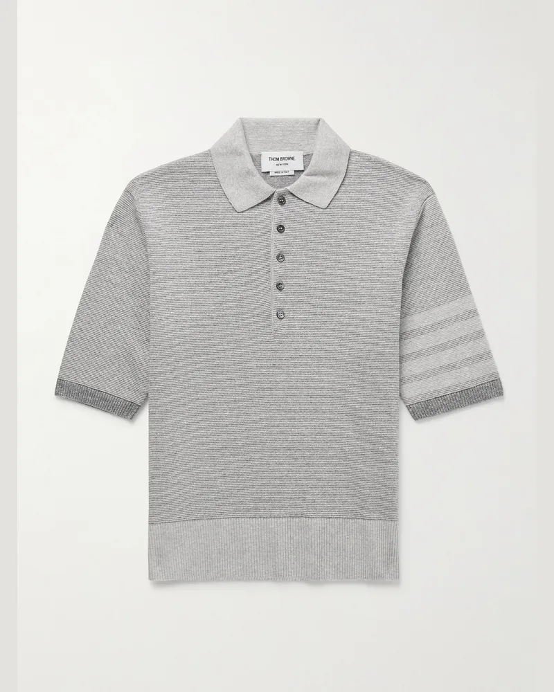 Thom Browne Polohemd aus einer strukturierten Leinen-Baumwollmischung mit Streifen Grau