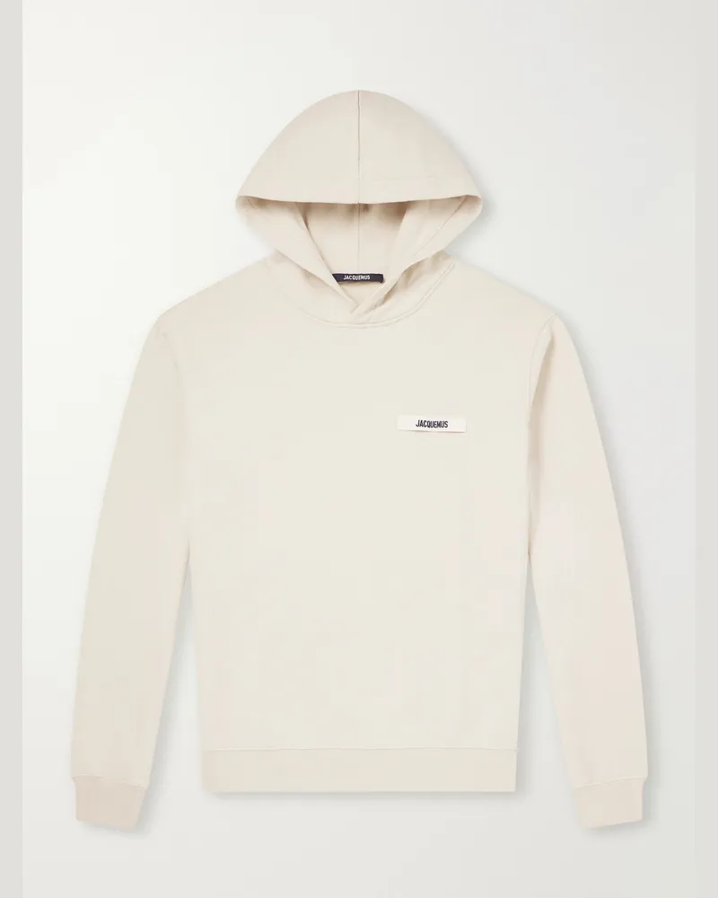 Jacquemus Logo-Appliquéd Cotton-Jersey Hoodie Neutrals