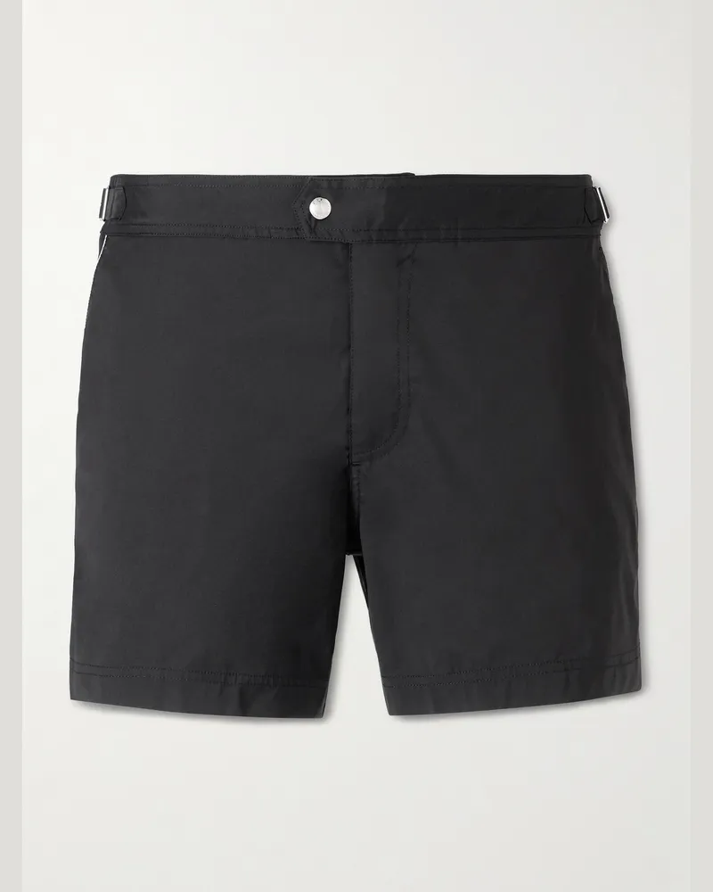 Tom Ford Straight-Leg Mid-Length Piped Swim Shorts Black