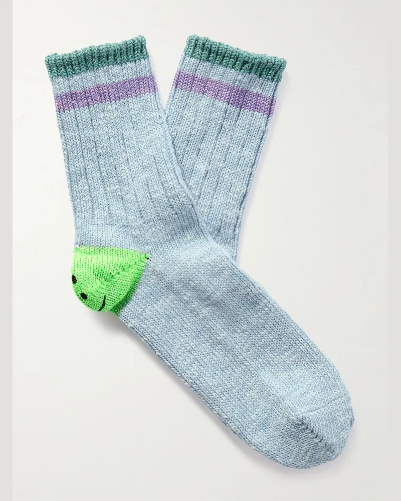 KAPITAL Happy Heels Socken aus einer Baumwollmischung in Rippstrick mit Streifen Blau