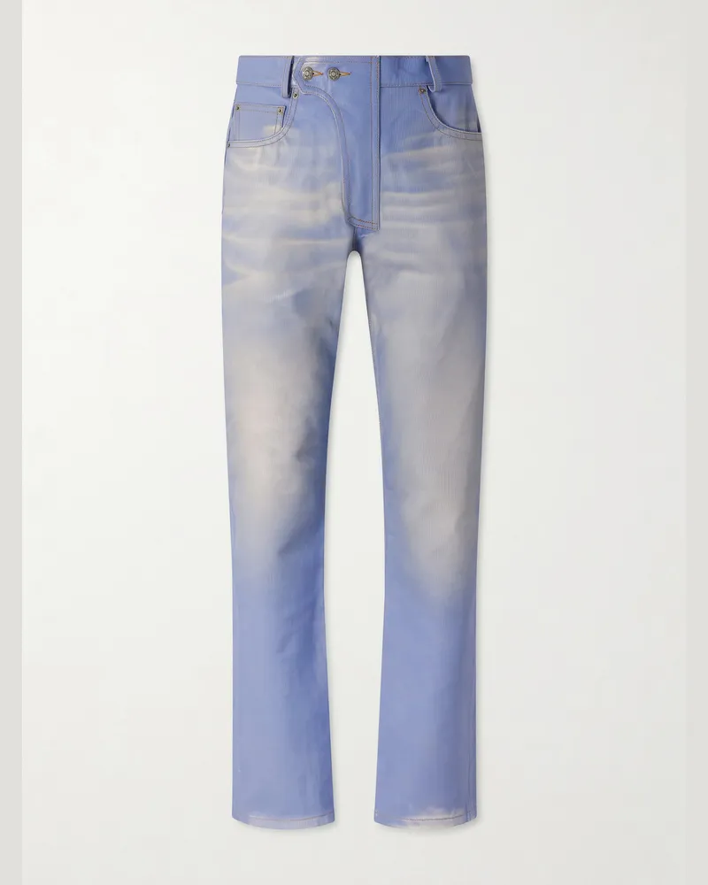 FourTwoFour on Fairfax Moto Straight-Leg Leather Trousers Blue