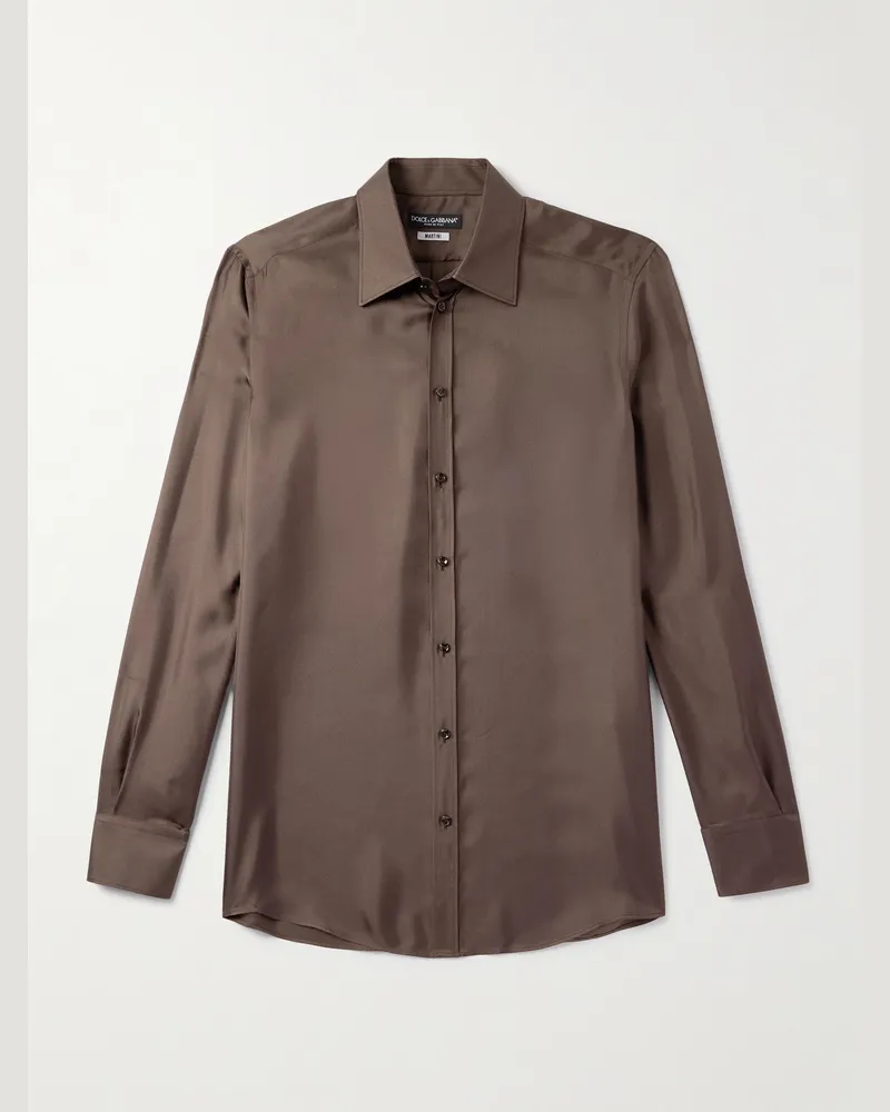 Dolce & Gabbana Martini Hemd aus Seiden-Twill Braun