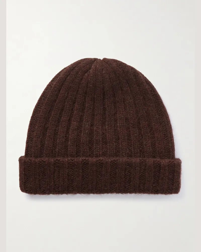The Elder Statesman Ranger Beanie aus Kaschmir in Rippstrick Braun