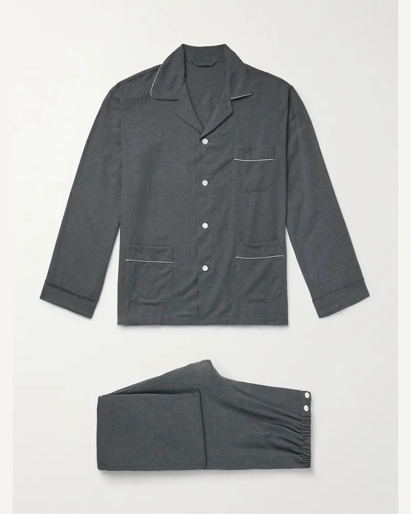 Thom Sweeney Pyjama aus Twill aus einer Baumwoll-Kaschmirmischung mit Reverskragen Grau