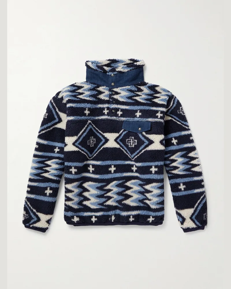 Ralph Lauren Naiomi Glasses Sweatshirt aus recyceltem Fleece mit Print und Lederbesatz Blau