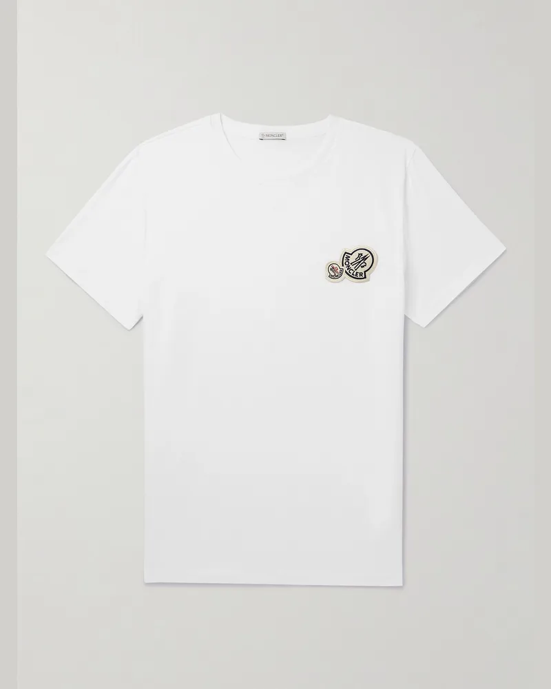 Moncler T-Shirt aus Baumwoll-Jersey mit Logoapplikation Weiß