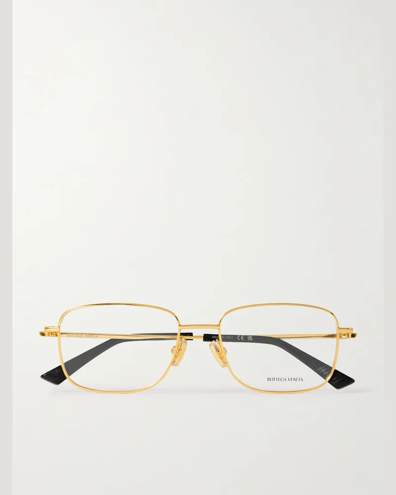 Bottega Veneta Goldfarbene Brille mit rechteckigem Rahmen Gold