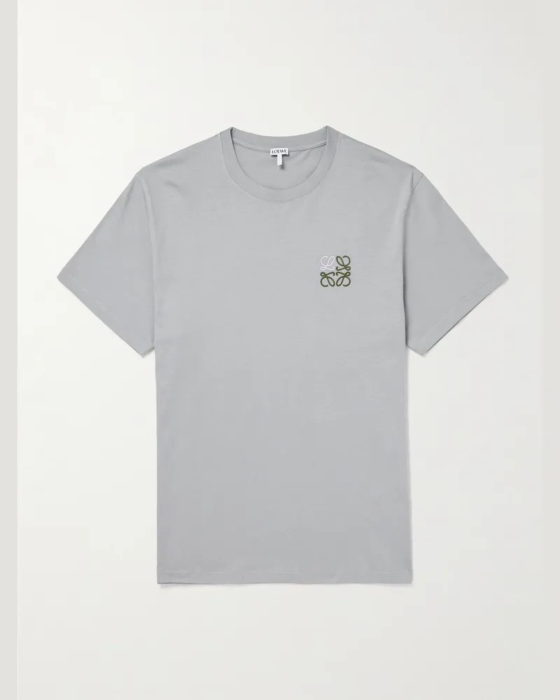 Loewe Schmal geschnittenes T-Shirt aus Baumwoll-Jersey mit Logostickerei Grau