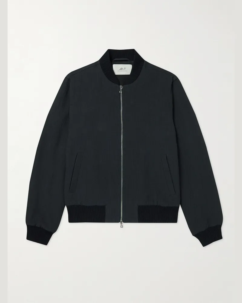 MR P. Textured Cotton and Linen-Blend Bomber Jacket Blue