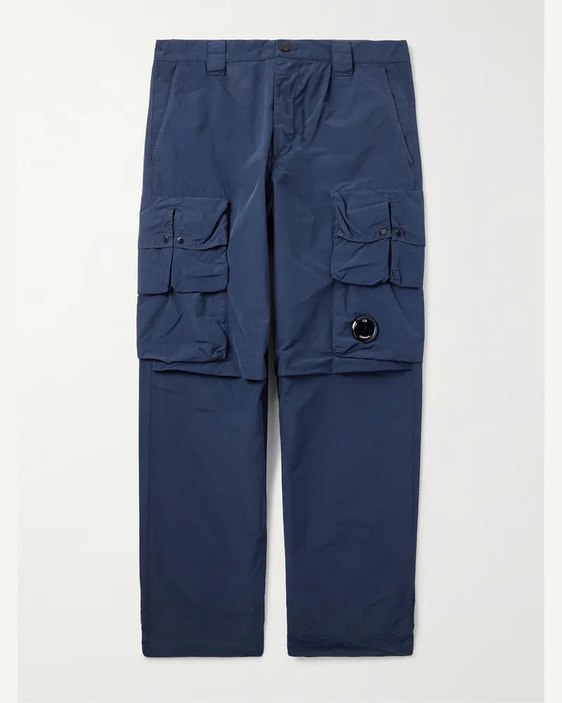 C.P. Company Gerade geschnittene Cargohose aus „Flatt“-Nylon mit Logoapplikation in Stückfärbung Blau