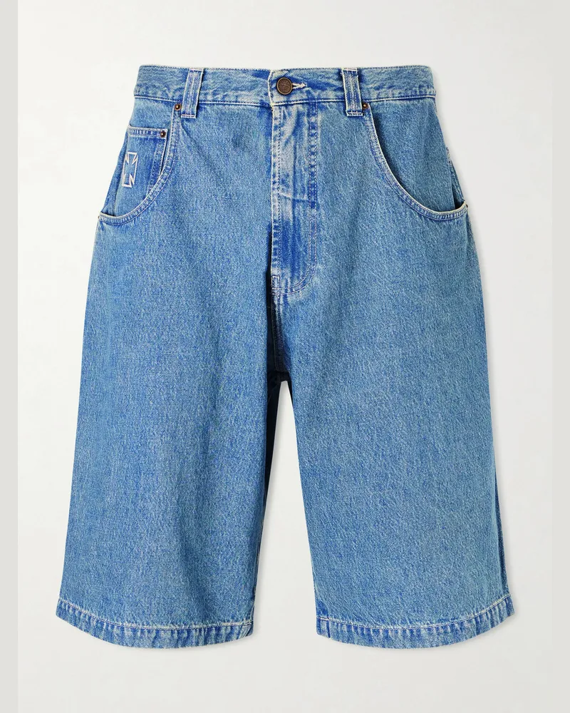 VETEMENTS Biker Cross weit geschnittene Jeansshorts mit Stickerei Blau
