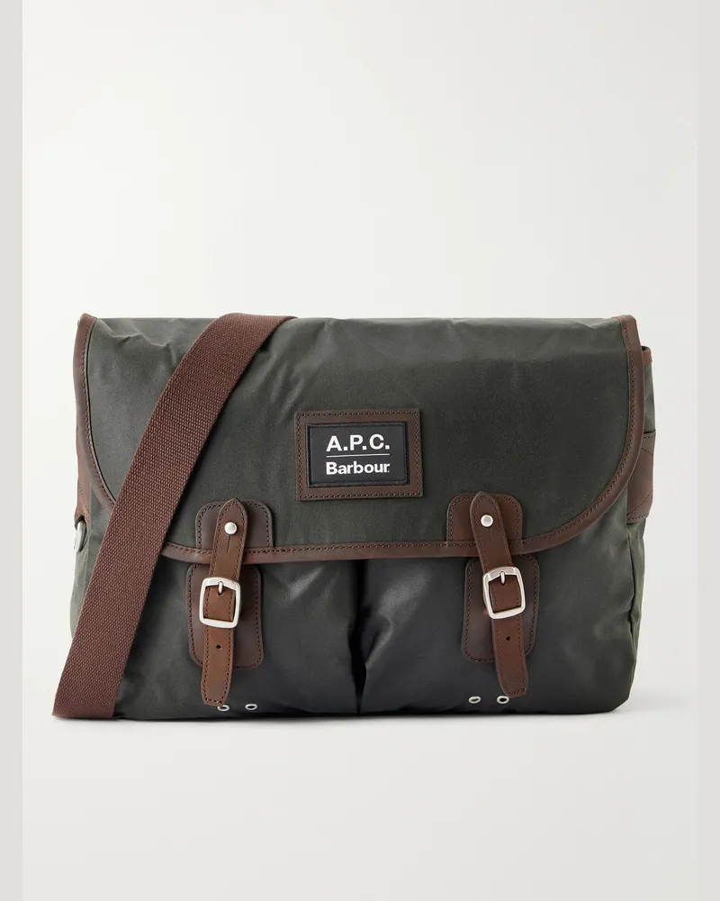 Barbour A.P.C. Leather-Trimmed Waxed Cotton-Canvas Messenger Bag Green