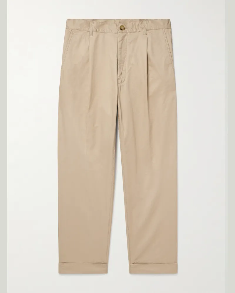 Beams Plus Tapered Pleated Cotton-Twill Trousers Neutrals