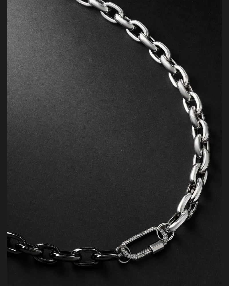 AS29 Lock Medium Blackened and White Gold Diamond Necklace Silver