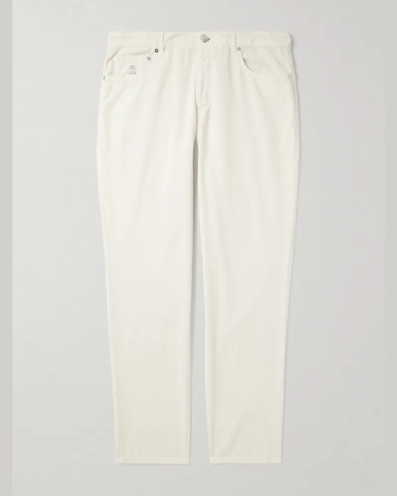 Brunello Cucinelli Slim-Fit Cotton-Corduroy Trousers Neutrals