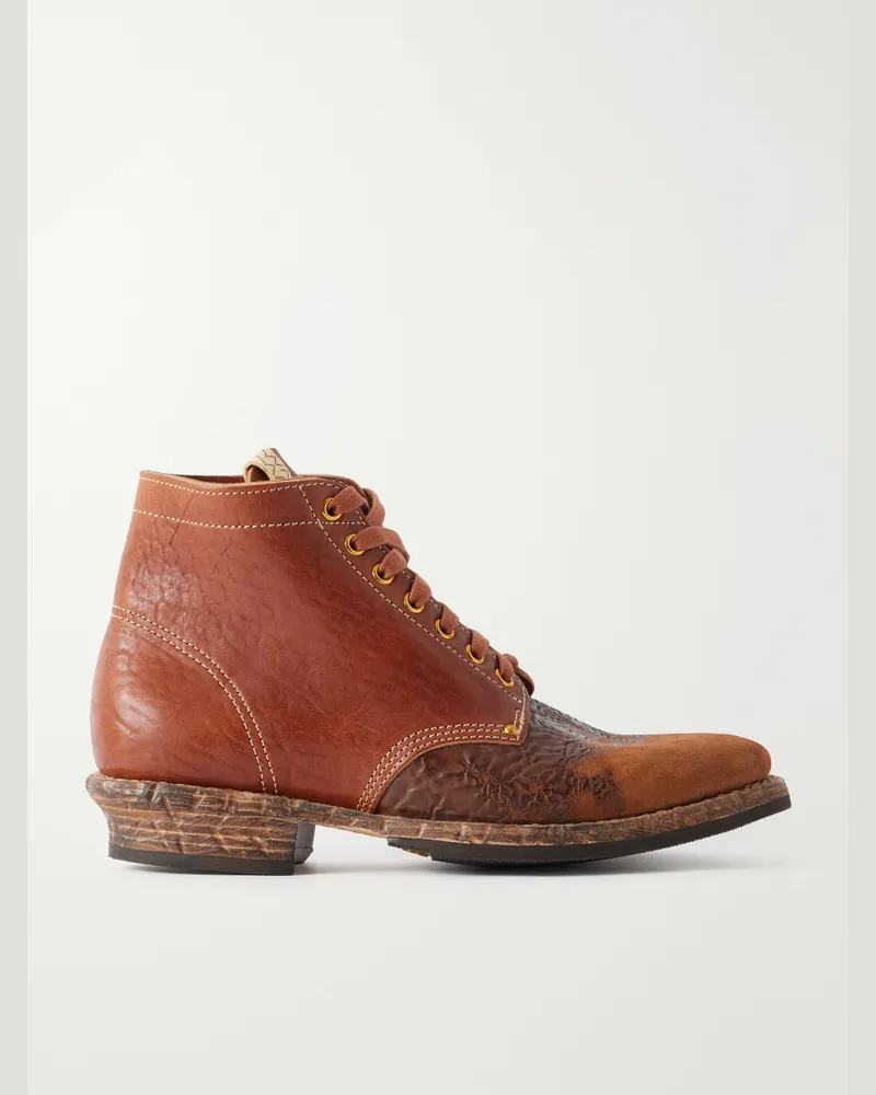 Visvim Brigadier Distressed Lace-Up Leather Boots Brown