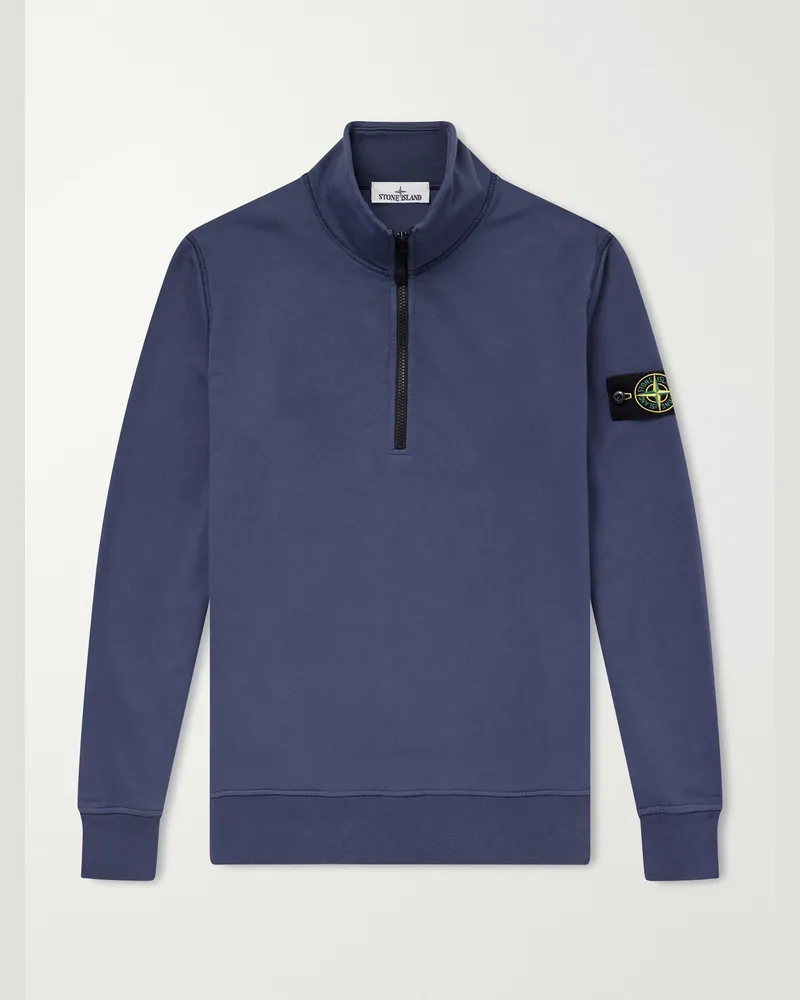 Stone Island Garment-Dyed Cotton-Fleece Half-Zip Sweatshirt Blue