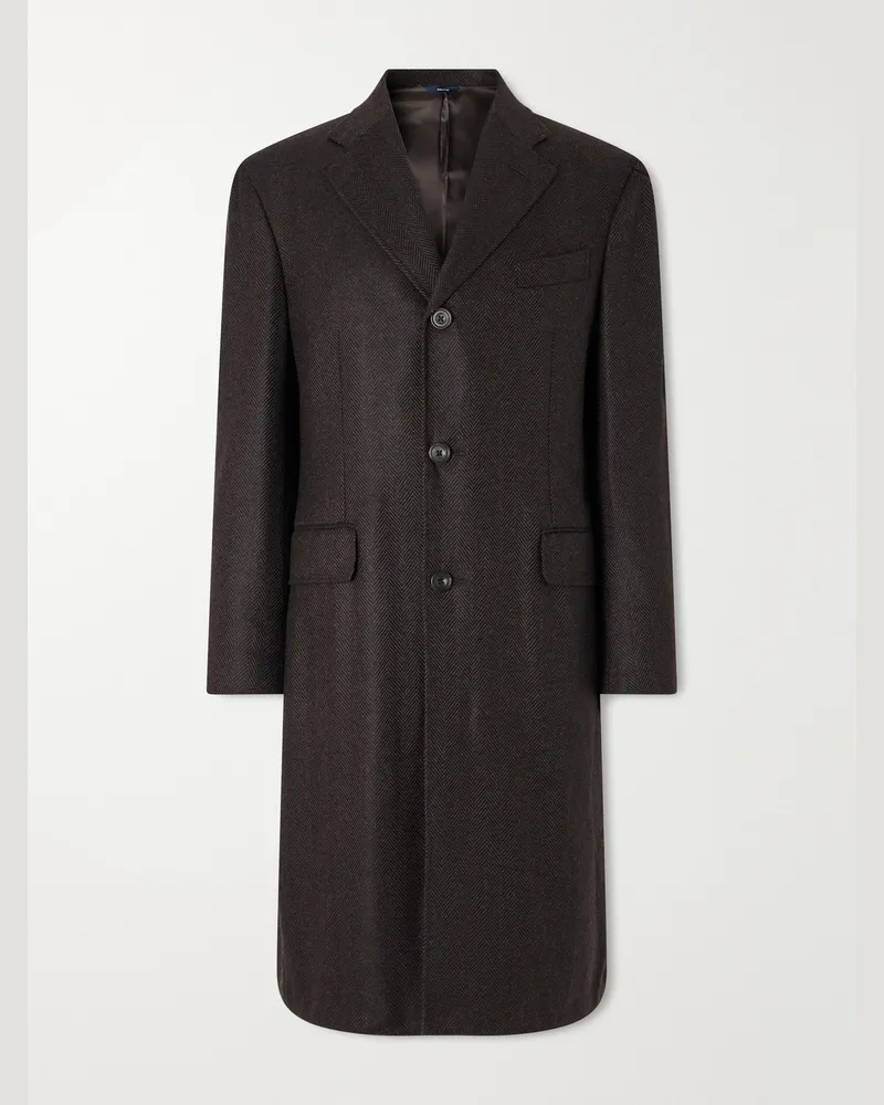 Thom Sweeney Herringbone Wool Coat Brown