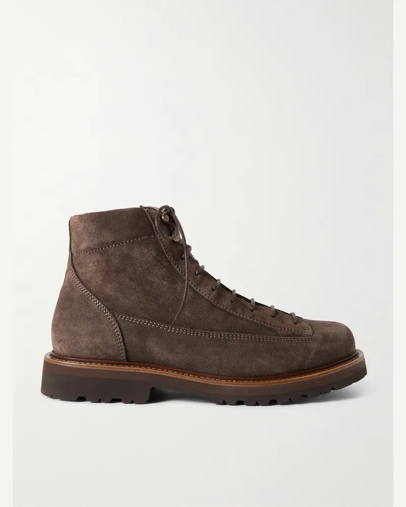 Brunello Cucinelli Suede Lace-Up Boots Brown