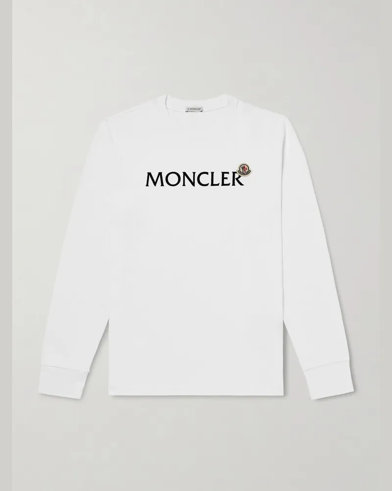 Moncler Logo-Flocked Cotton-Jersey T-Shirt White