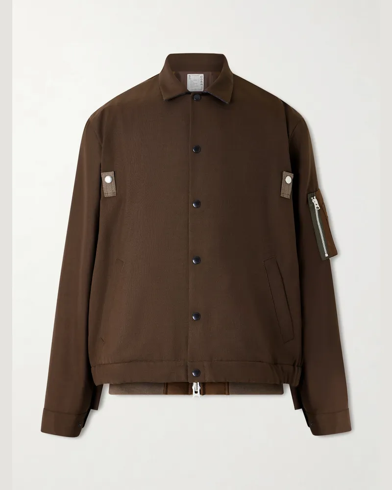 Sacai Layered Woven Blouson Jacket Brown