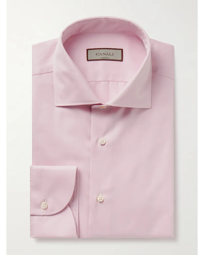 Canali Schmal geschnittenes Hemd aus Baumwoll-Twill mit Cutaway-Kragen Pink