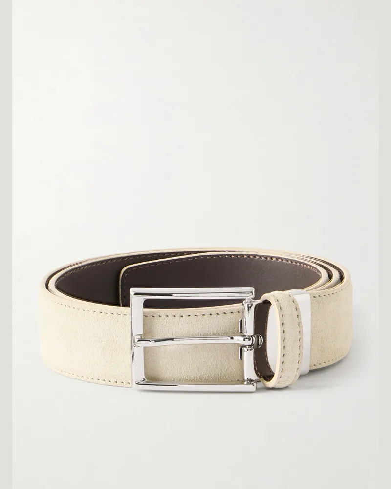 Canali 3.5cm Suede Belt Neutrals