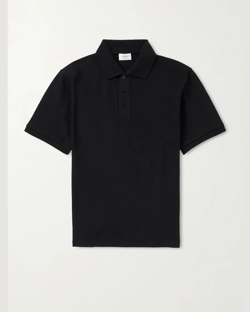 Saint Laurent Logo-Embroidered Cotton-Blend Piqué Polo Shirt Black