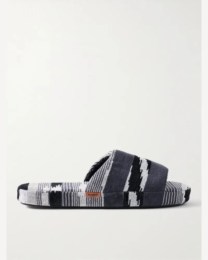 Missoni Home Clint Slippers aus Baumwollfrottee mit Jacquard-Streifenmuster Schwarz