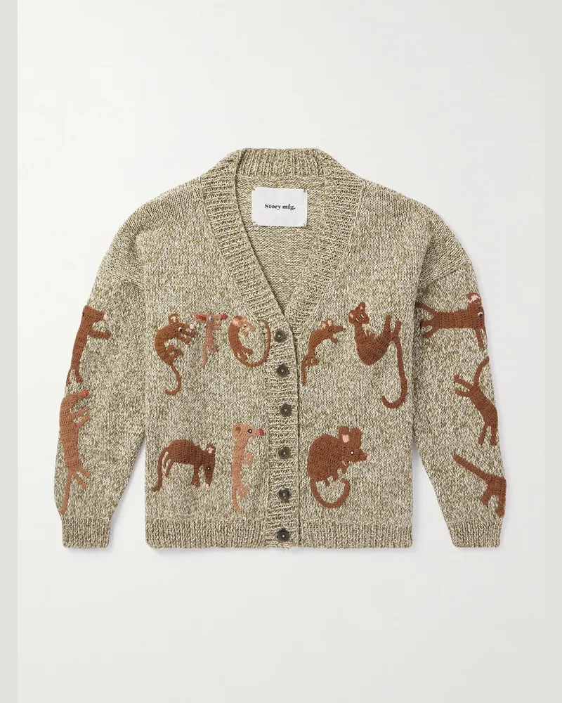 STORY mfg. Sunwell Cardigan aus Biobaumwolle mit Stickereien Grün