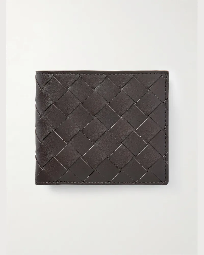 Bottega Veneta Aufklappbares Portemonnaie aus Intrecciato-Leder Braun