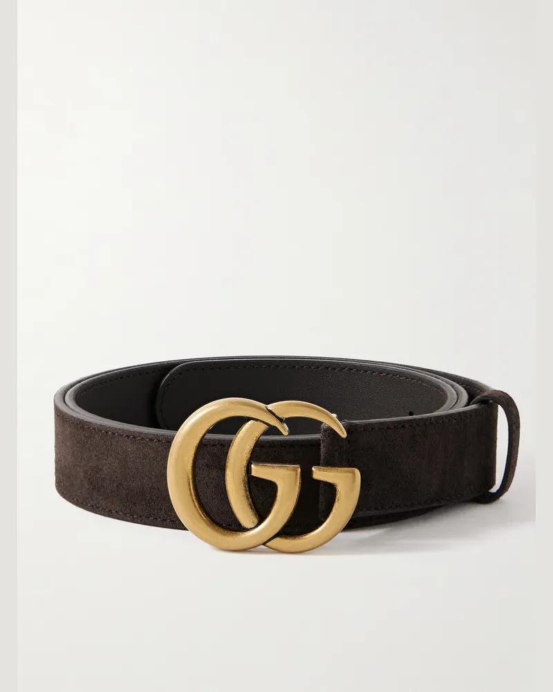 Gucci 3cm GG Marmont Suede Belt Brown
