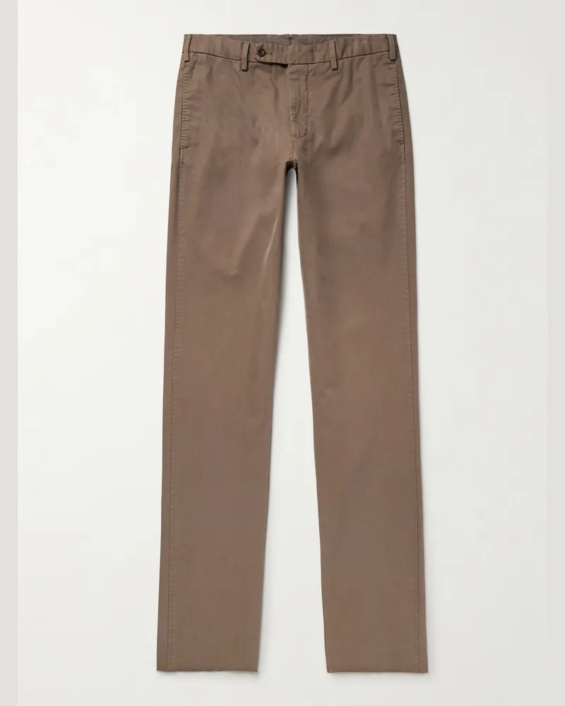 Sid Mashburn Schmal und gerade geschnittene Hose aus Baumwoll-Twill in Stückfärbung Braun