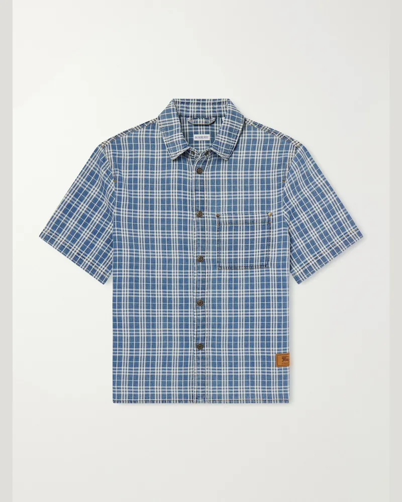 Burberry Logo-Appliquéd Checked Denim Shirt Blue