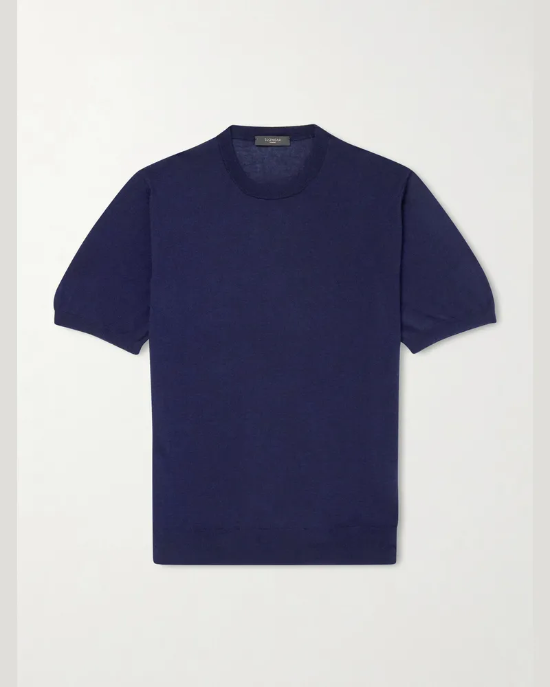 Slowear Cashmere and Silk-Blend T-Shirt Blue