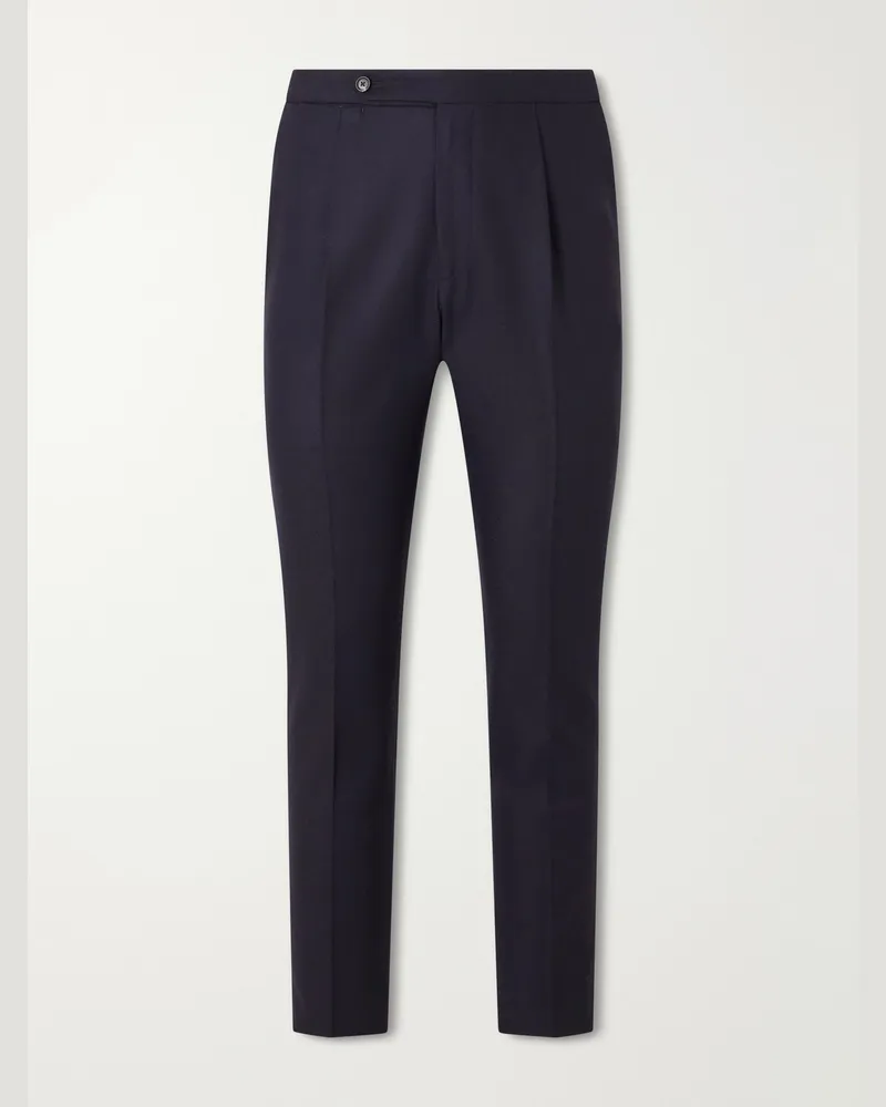De Petrillo Straight-Leg Pleated Virgin Wool Trousers Blue