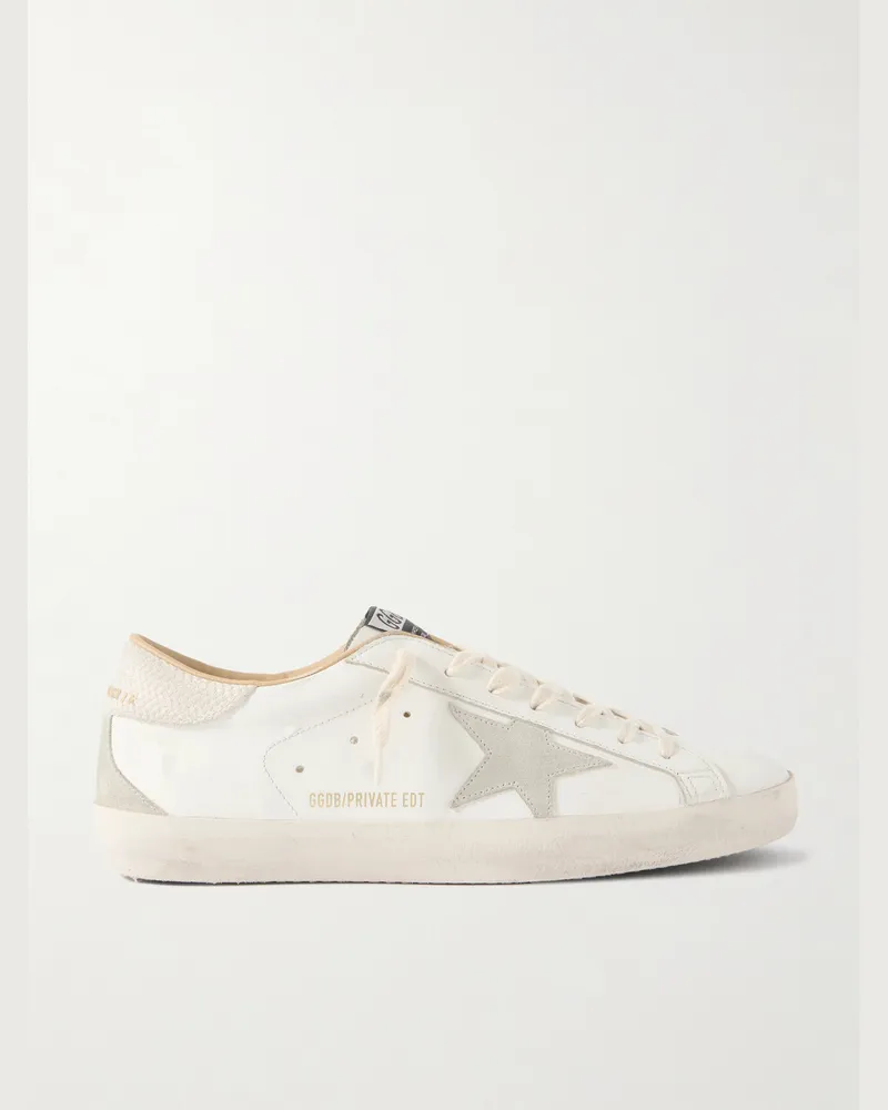 Golden Goose Super-Star Distressed Suede-Trimmed Leather Sneakers White