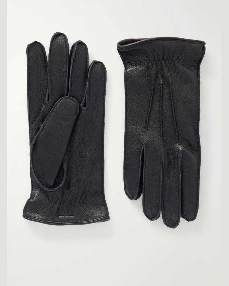 Ermenegildo Zegna Logo-Embossed Full-Grain Leather Gloves Black