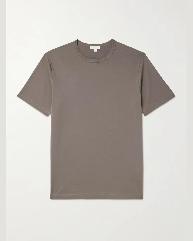 Sunspel Schmal geschnittenes T-Shirt aus Baumwoll-Jersey Braun