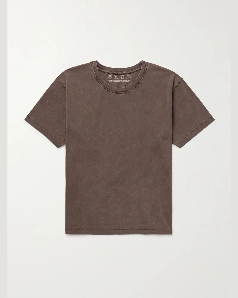 Mfpen New Garment-Dyed Brushed Organic Cotton-Jersey T-Shirt Brown